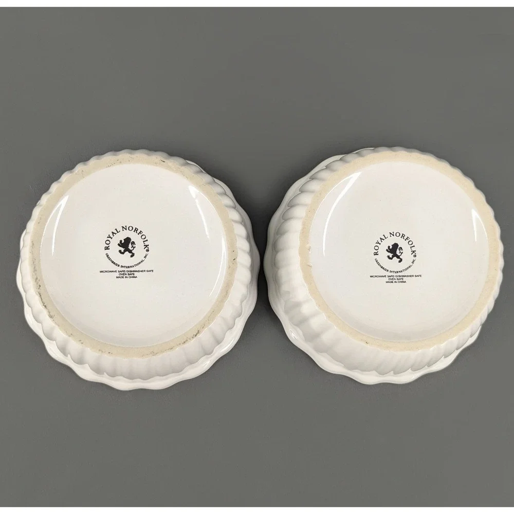 Royal Norfolk Stoneware Fall Ramekin Set 2 White 5in Autumn Harvest Bowls